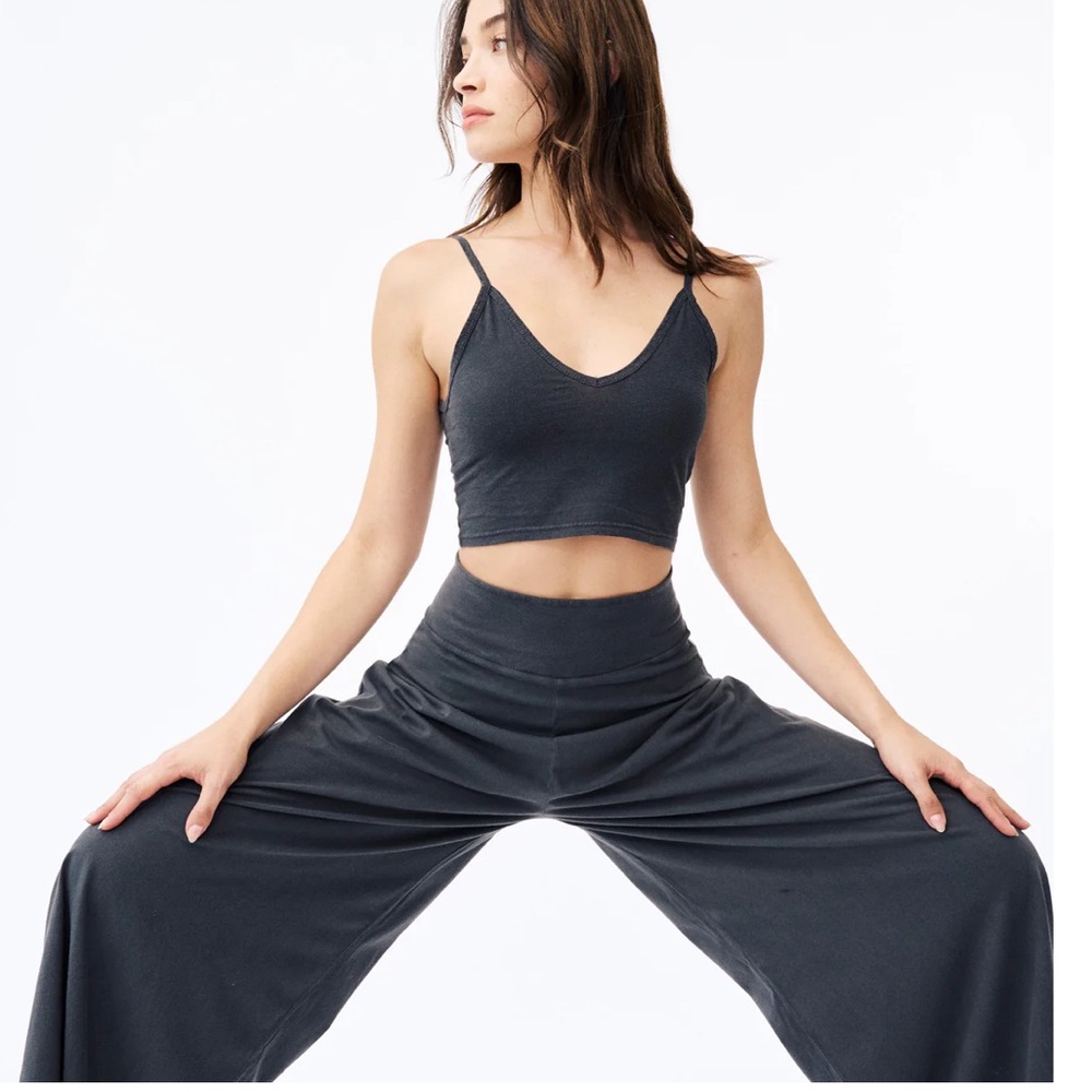 Wide Leg Cropped Pants - Charcoal Gray - Picture 7 of 9